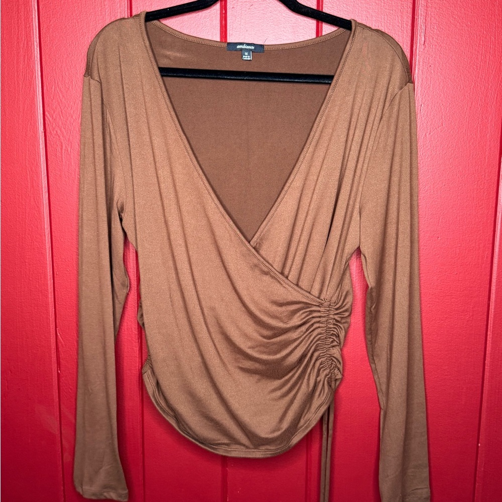 Brown Surplice Top 1XL Junior+ with Ruched Side - Picture 2 of 6